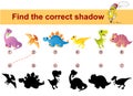 Find correct shadow. Kids educational game. Dinosaurs Royalty Free Stock Photo